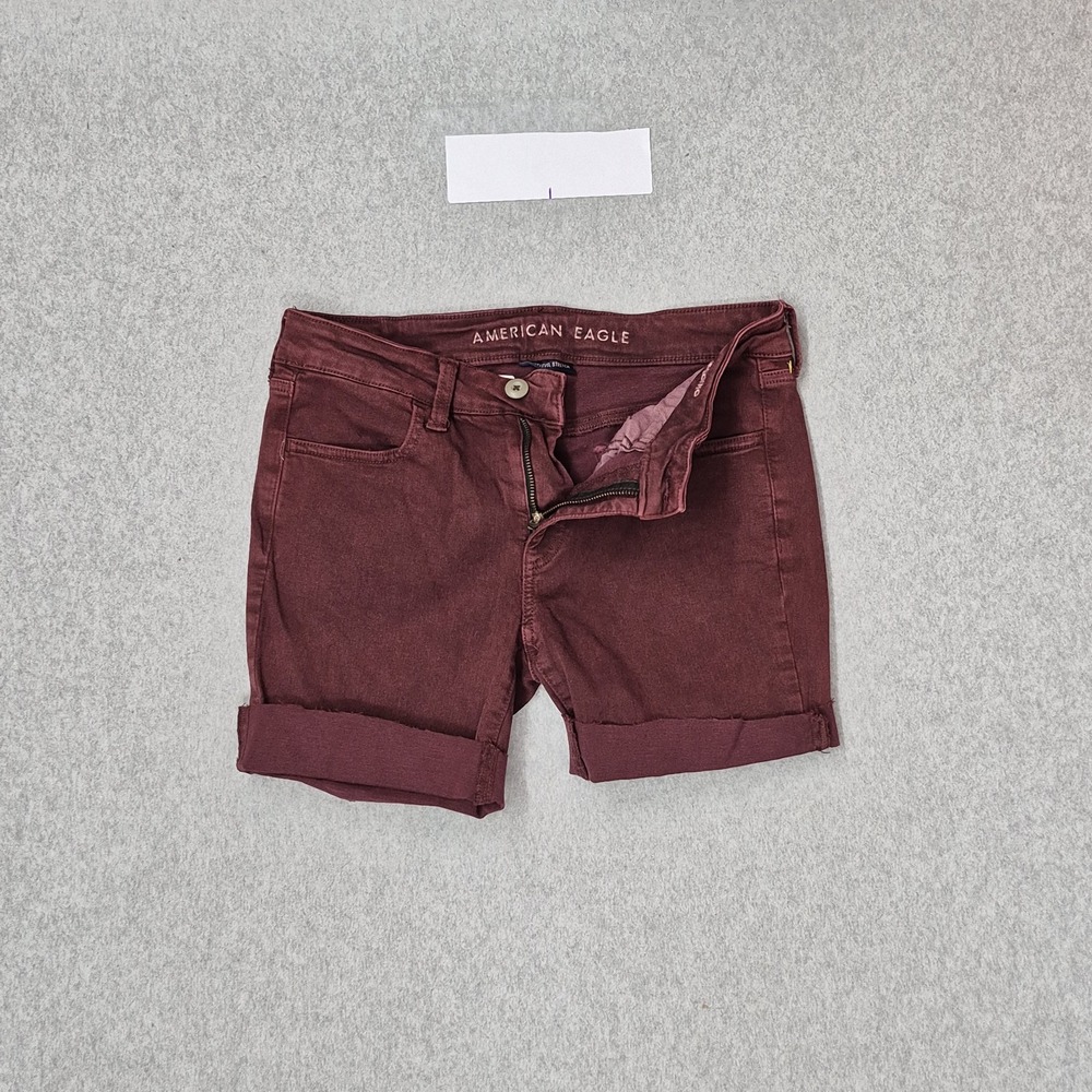 American Eagle Outfitters Women Shorts 8 REGULAR Burgundy Button 3" READ
